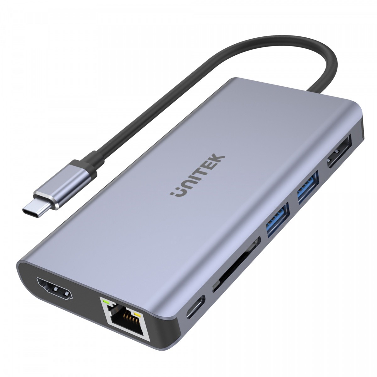 USB-C HUB z 2x USB 3.1, HDMI 2.0, DP 1.4, RJ45, SD, PD 100W
