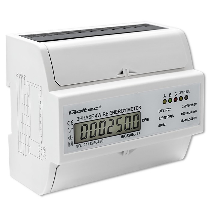 Trifazni števnik energije 400V, 100A, DIN letev 5