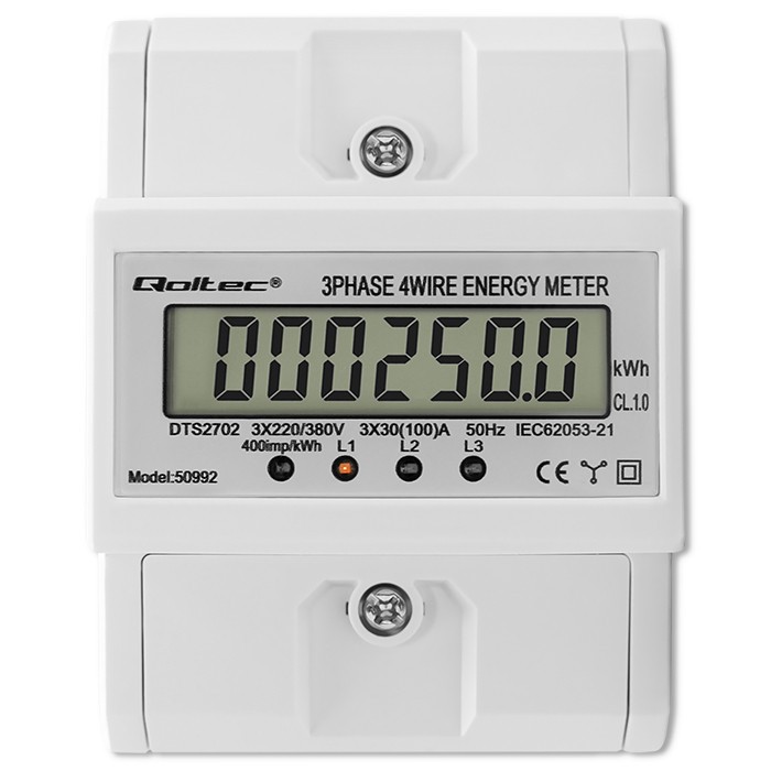Trifazni števnik energije 400V, 100A, DIN letev 7