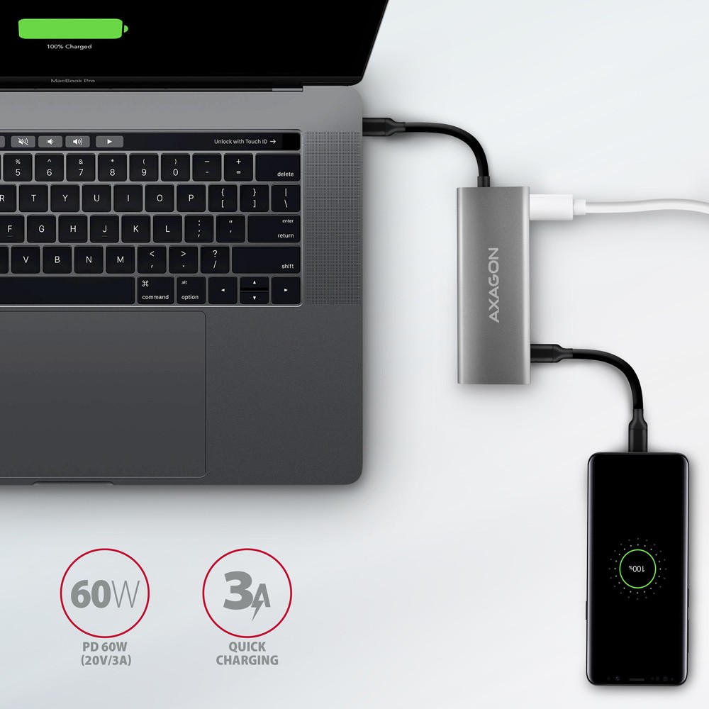 AXAGON HMC-5G21 USB-C hub, 5v1, 10Gbps, 2x USB-A, 2x USB-C, HDMI 4K, PD 60W 5