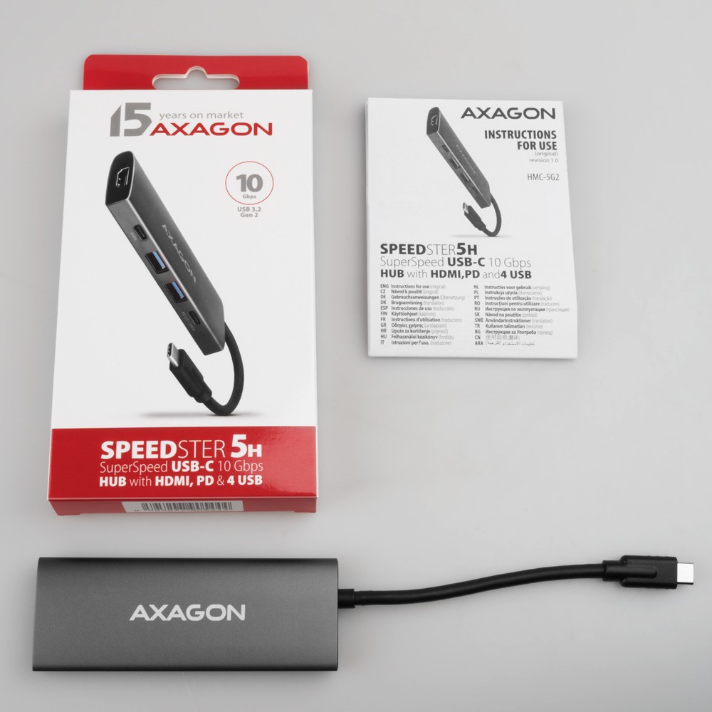 AXAGON HMC-5G21 USB-C hub, 5v1, 10Gbps, 2x USB-A, 2x USB-C, HDMI 4K, PD 60W 8