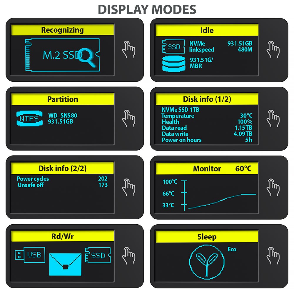 Zunanji M.2 NVMe/SATA SSD disk Enclosure z LED, Alu, USB 3.2 Gen2, Srebrna 4