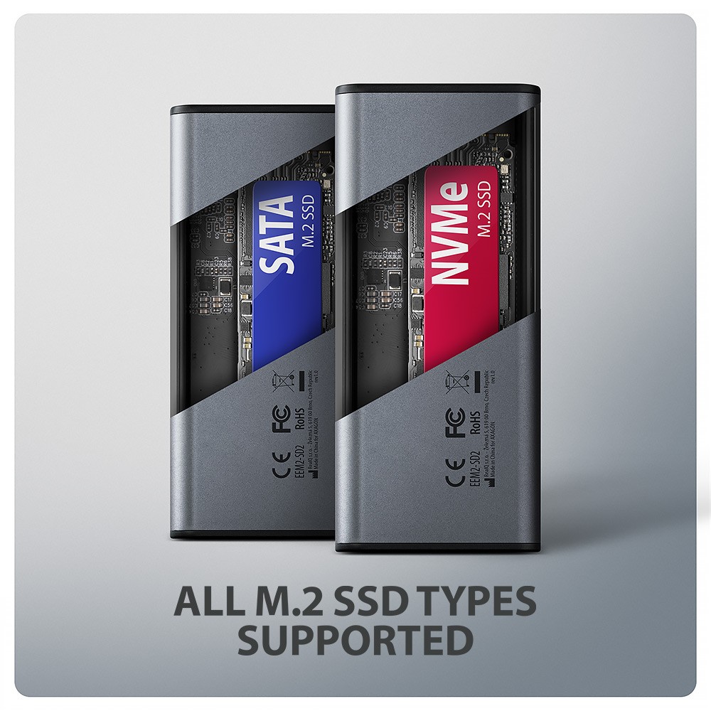 Zunanji M.2 NVMe/SATA SSD disk Enclosure z LED, Alu, USB 3.2 Gen2, Srebrna 5