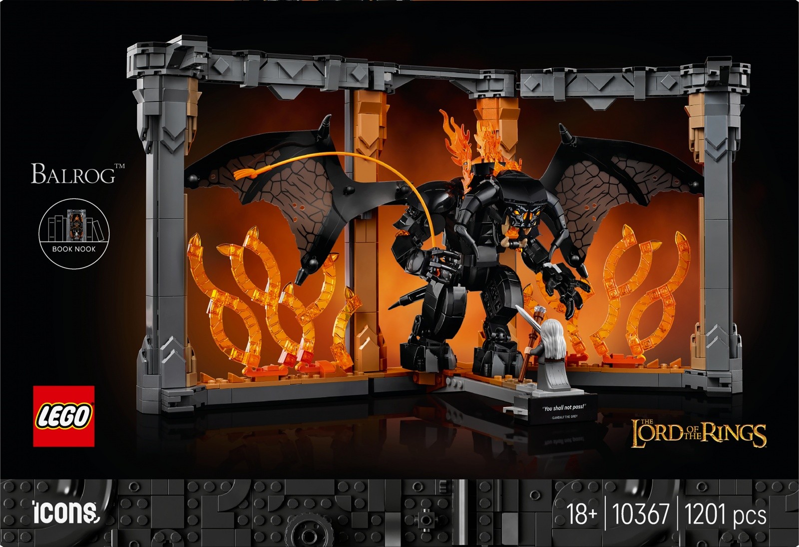 LEGO Icons 10367 Gospodar prstanov: Knjižna polica z Balrogom 4
