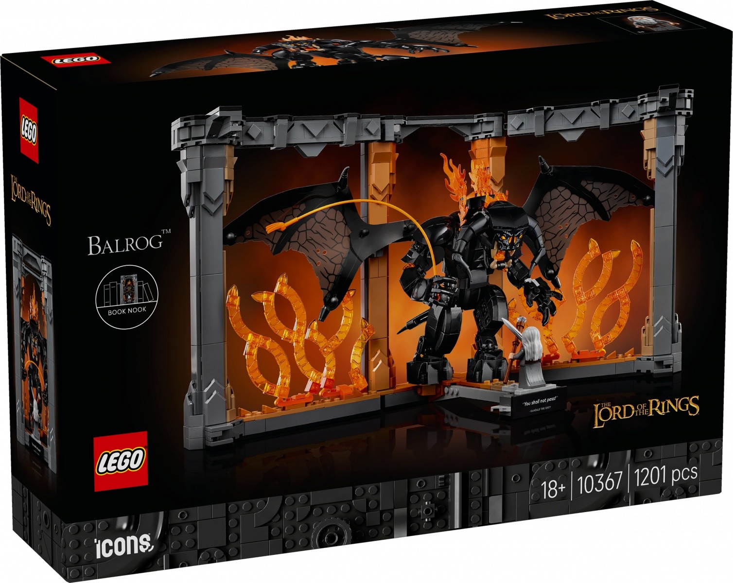 LEGO Icons 10367 Gospodar prstanov: Knjižna polica z Balrogom