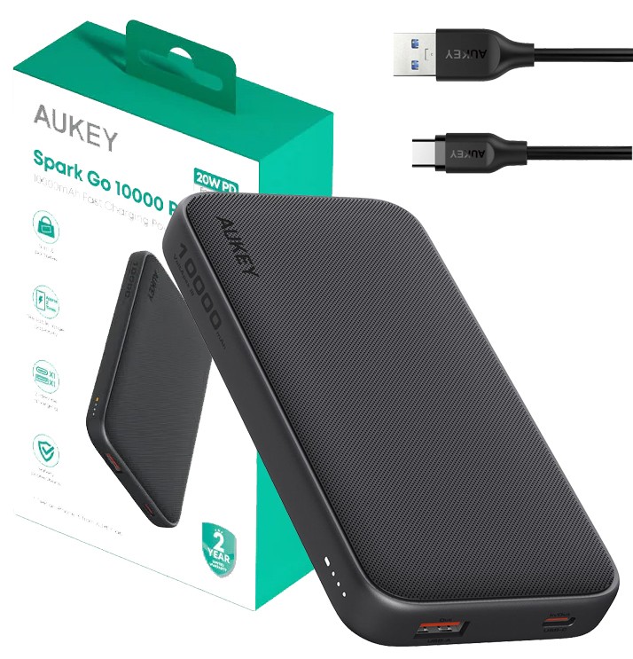 Powerbank 10000mAh 20W 2xUSB USB-C kabel