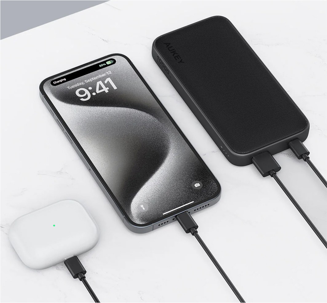 Powerbank 10000mAh 20W 2xUSB USB-C kabel 8