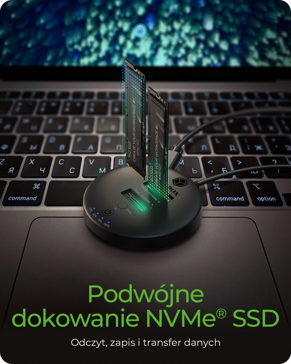 Postaja za kloniranje in priklop 2x NVMe M.2 SSD IB-1612MCL-C31 3