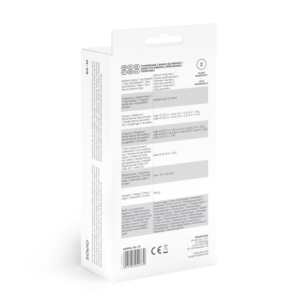 Prenosni polnilnik Power bank 30000 mAh BA-10 4