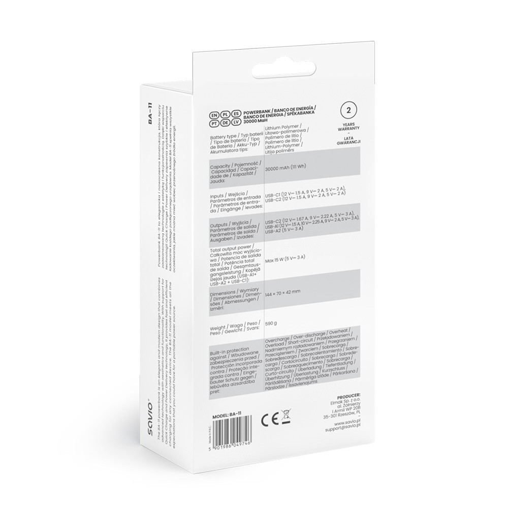 Prenosni polnilnik Power bank 30000 mAh BA-11 4
