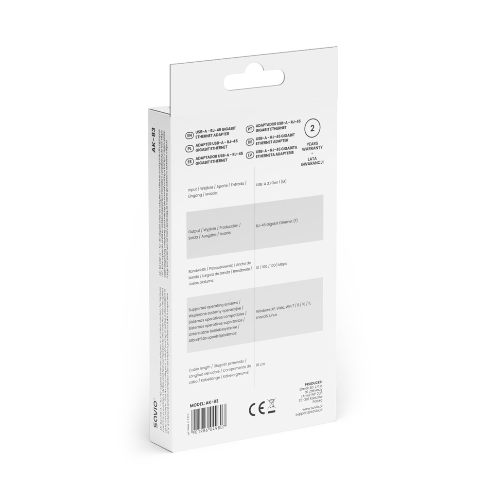 Pretvornik USB-A v RJ-45 Gigabit Ethernet AK-83 4