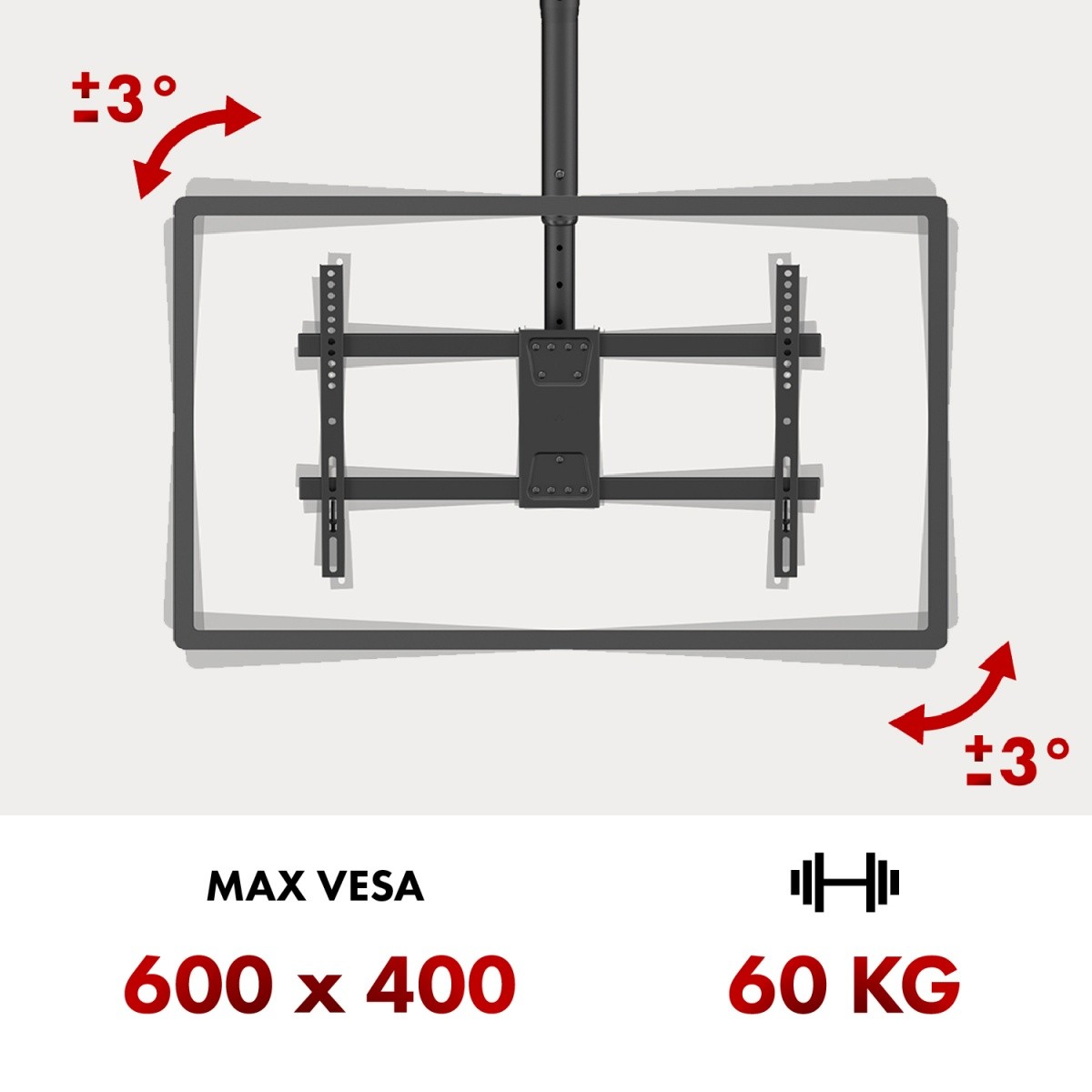 Stropni nosilec za TV MC-112B, do 60 kg, VESA 600x400 3
