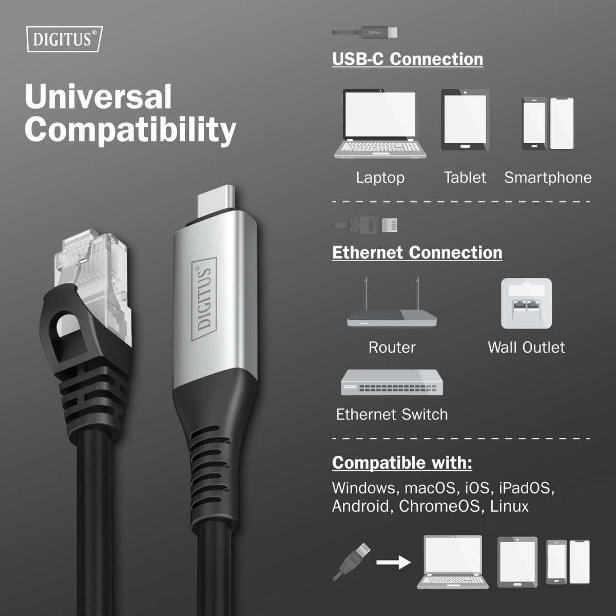 USB-C na RJ45 Adapter Kabel (1 Gbit/s, USB 3.2 Gen1, LSZH, 2m) 5