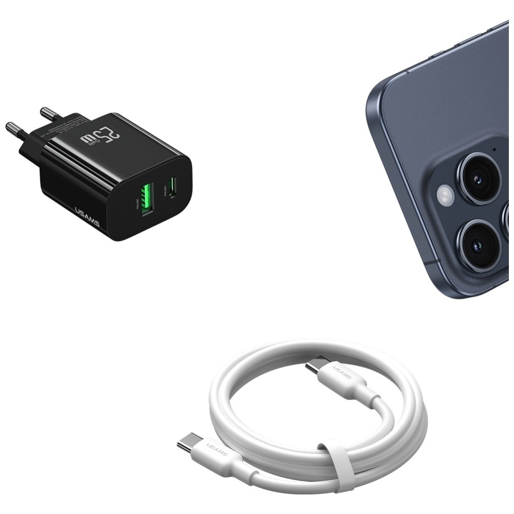 Mrežni polnilnik 25W, 1x USB-C + 1x USB-A (črn) 4