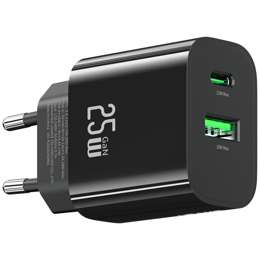Mrežni polnilnik 25W, 1x USB-C + 1x USB-A (črn) 7