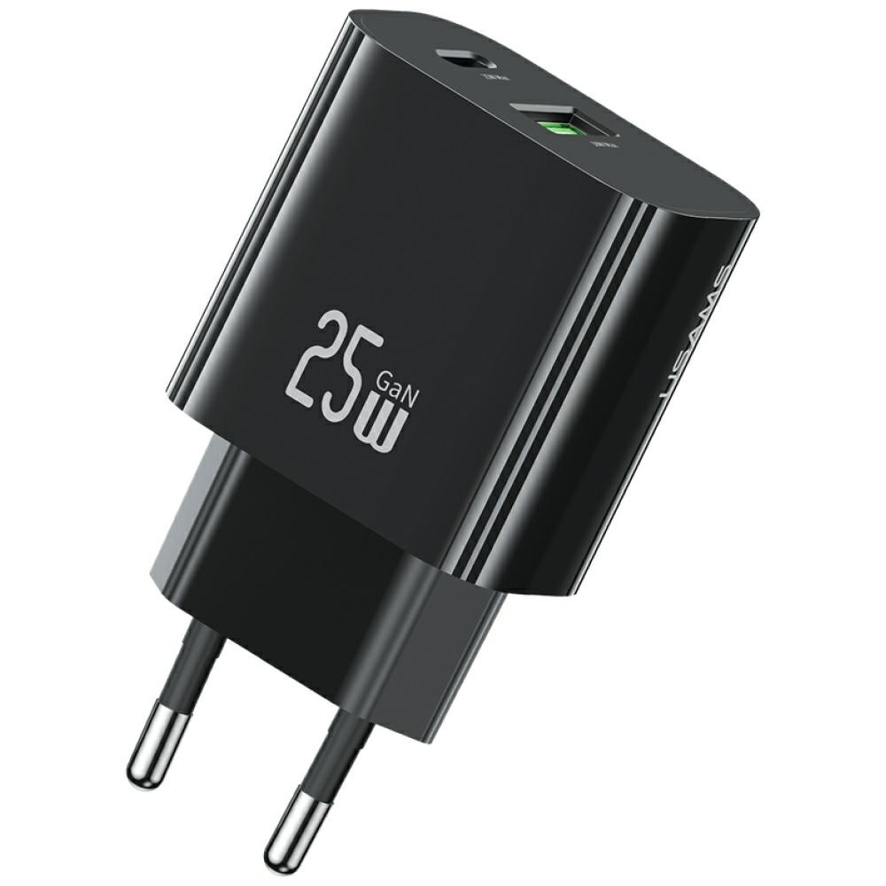 Mrežni polnilnik 25W, 1x USB-C + 1x USB-A (črn)