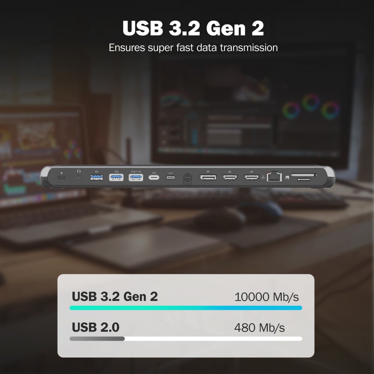 12-portna USB-C Docking Station do 8K/30Hz HDR, 3 monitorja 7