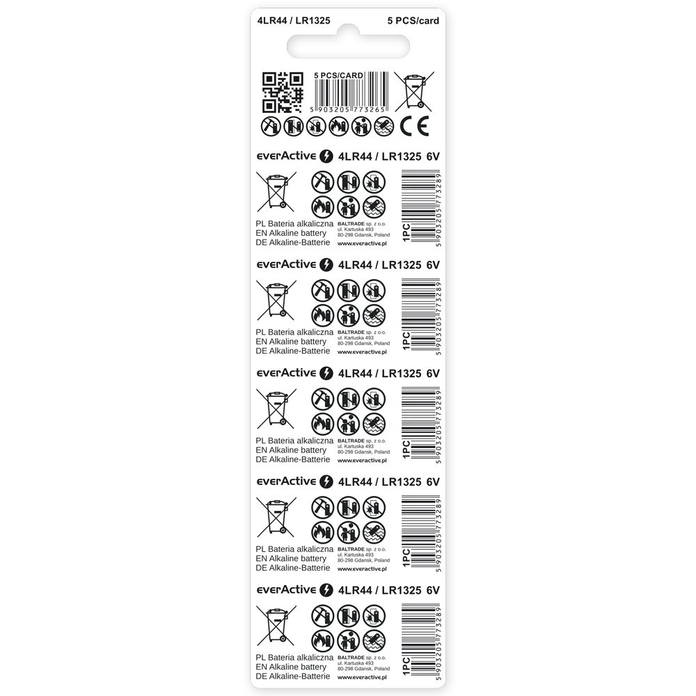 Alkalna baterija LR44/LR1325/544A, blister 5 kosov 2