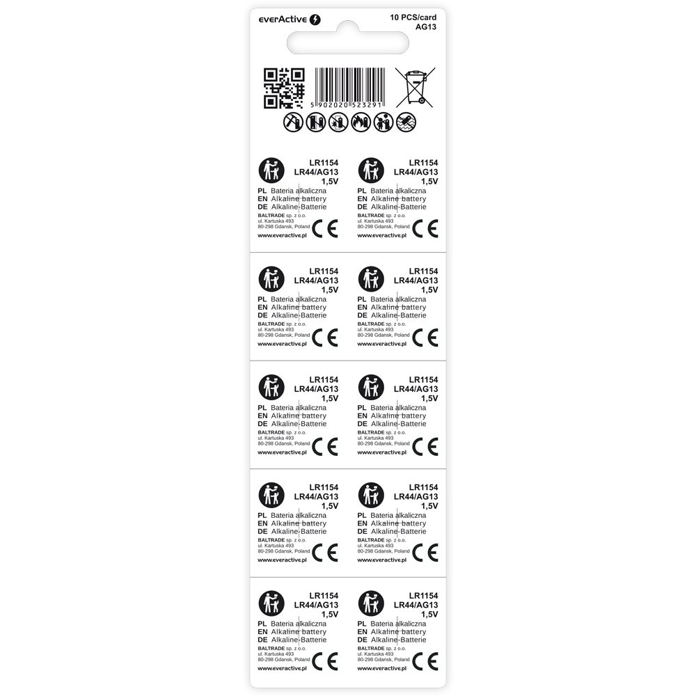 Alkalne baterije AG13/G13/LR1154/LR44, blister 10 kosov 2