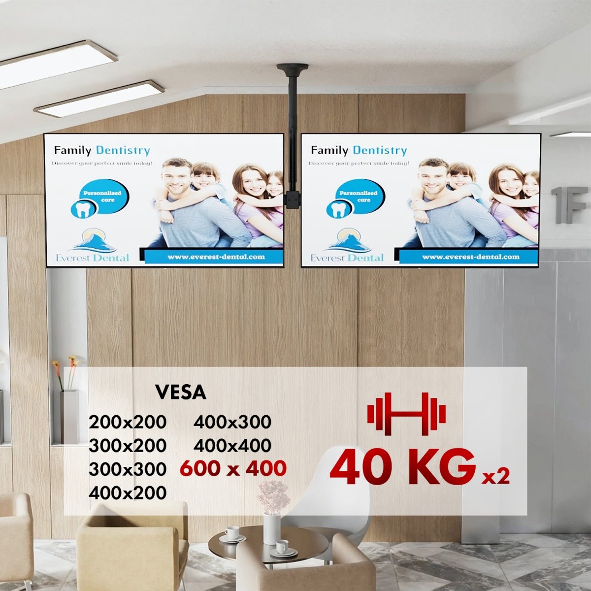 Stropni nosilec za dva TV-ja, NC-111 B 3