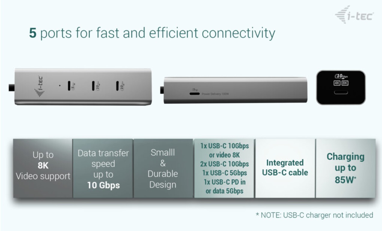 i-tec USB-C Hub Metal 5-port (8K video, PD 85W) 4