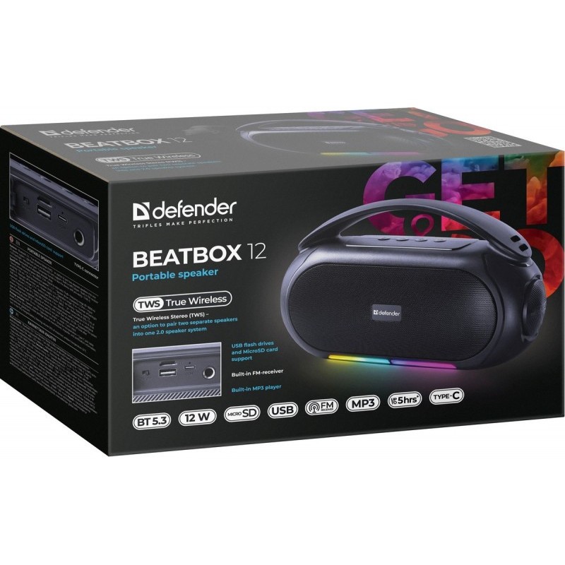 Bluetooth zvočnik BEATBOX 12, 16W, črn z LED osvetlitvijo 7