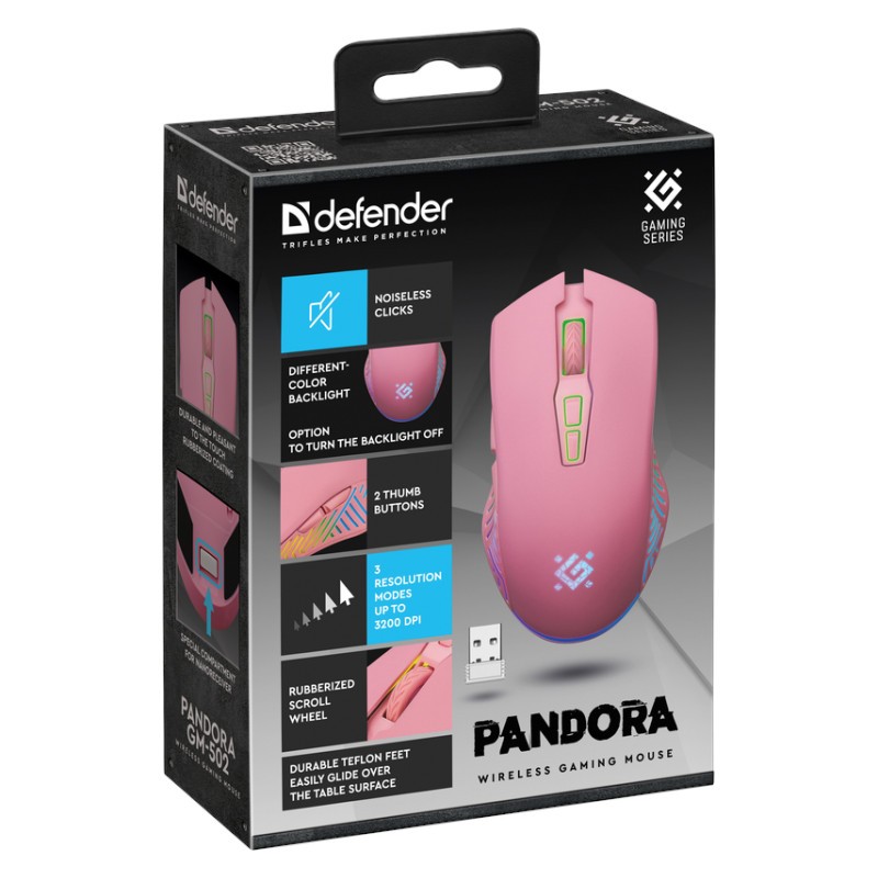 Brezžična gaming miška PANDORA RF 3200DPI, 7 gumbov (roza) 3
