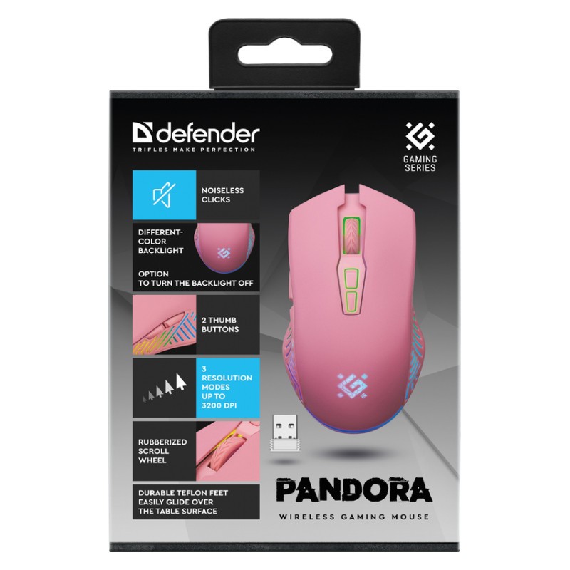 Brezžična gaming miška PANDORA RF 3200DPI, 7 gumbov (roza) 4