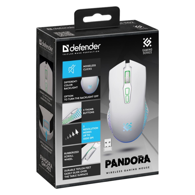 Brezžična gaming miška PANDORA RF 3200DPI, 7 gumbov (bela) 3