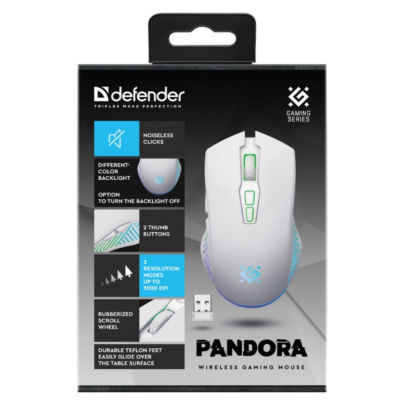 Brezžična gaming miška PANDORA RF 3200DPI, 7 gumbov (bela) 4