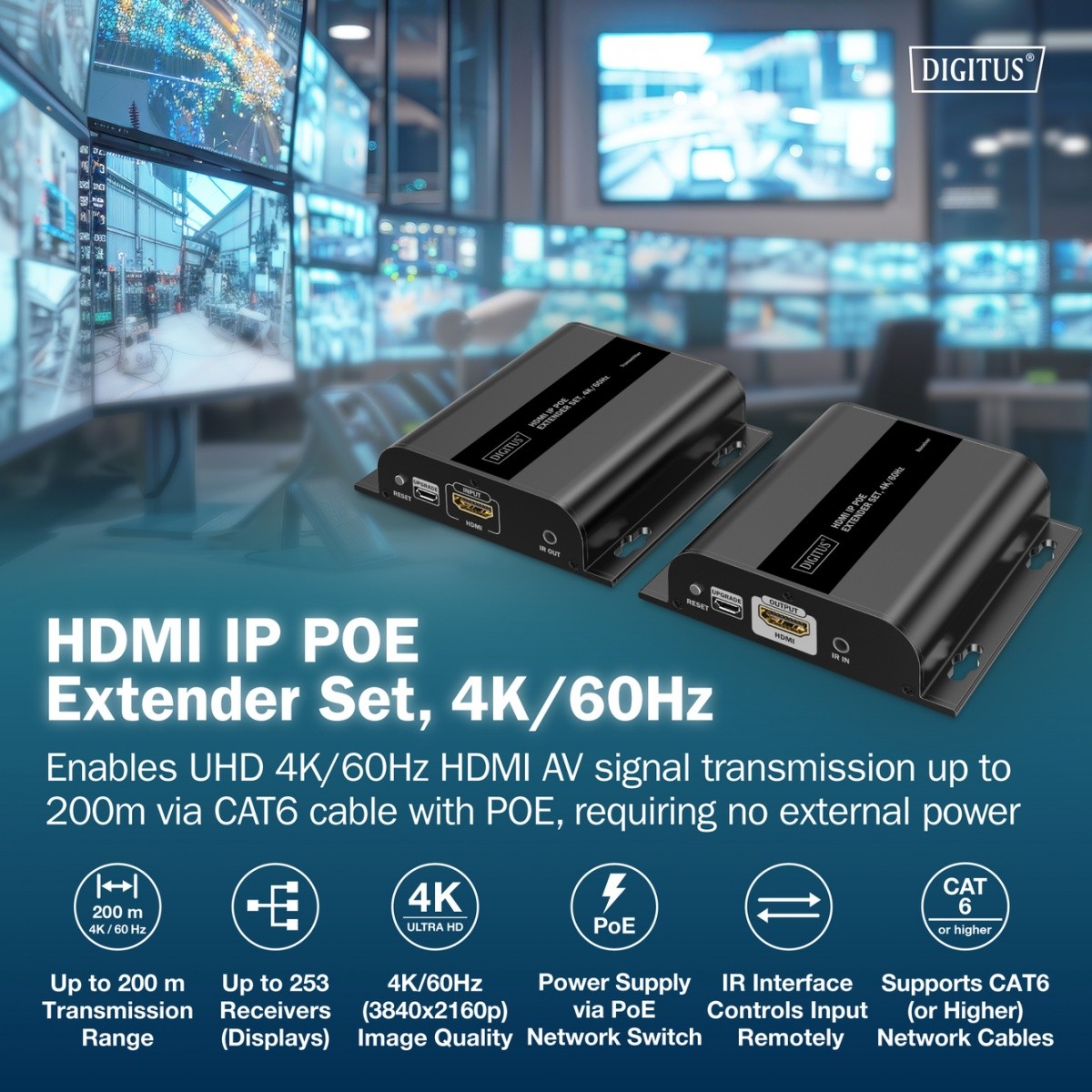 Digitus HDMI extender Cat.6 PoE, 4K/60Hz, do 120m 5