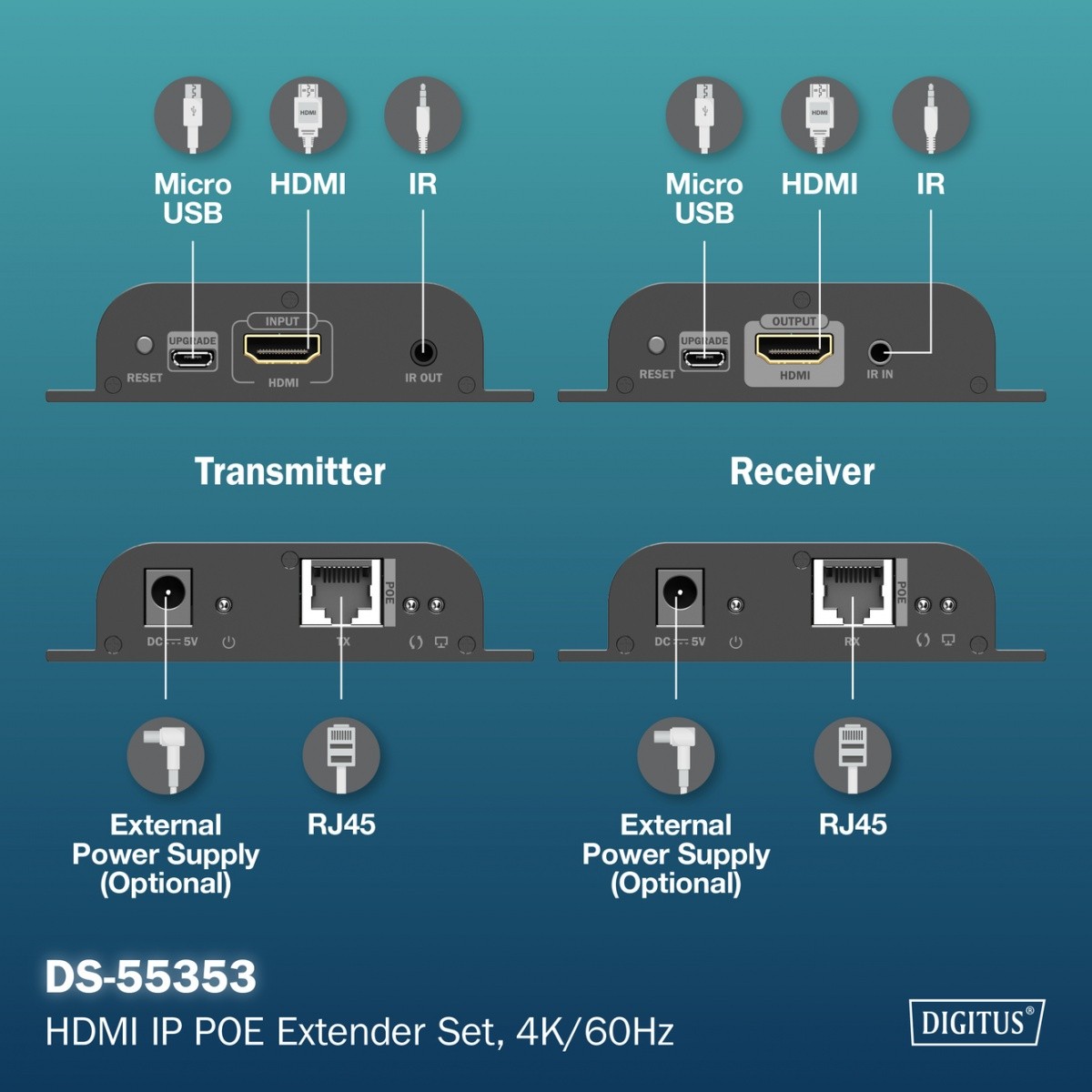 Digitus HDMI extender Cat.6 PoE, 4K/60Hz, do 120m 8