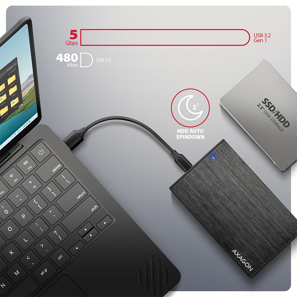 Aluminijasto ohišje za 2.5" SATA SSD/HDD, USB-C 3.2 Gen 1 3