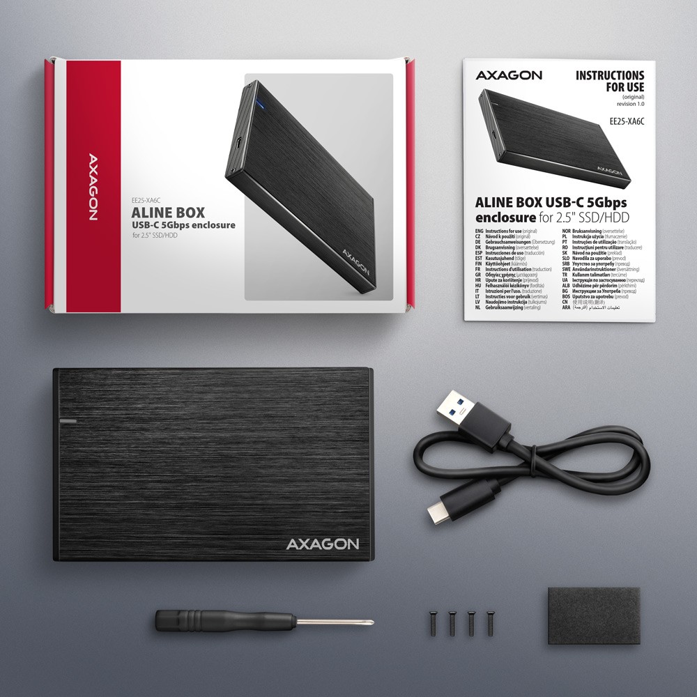 Aluminijasto ohišje za 2.5" SATA SSD/HDD, USB-C 3.2 Gen 1 7