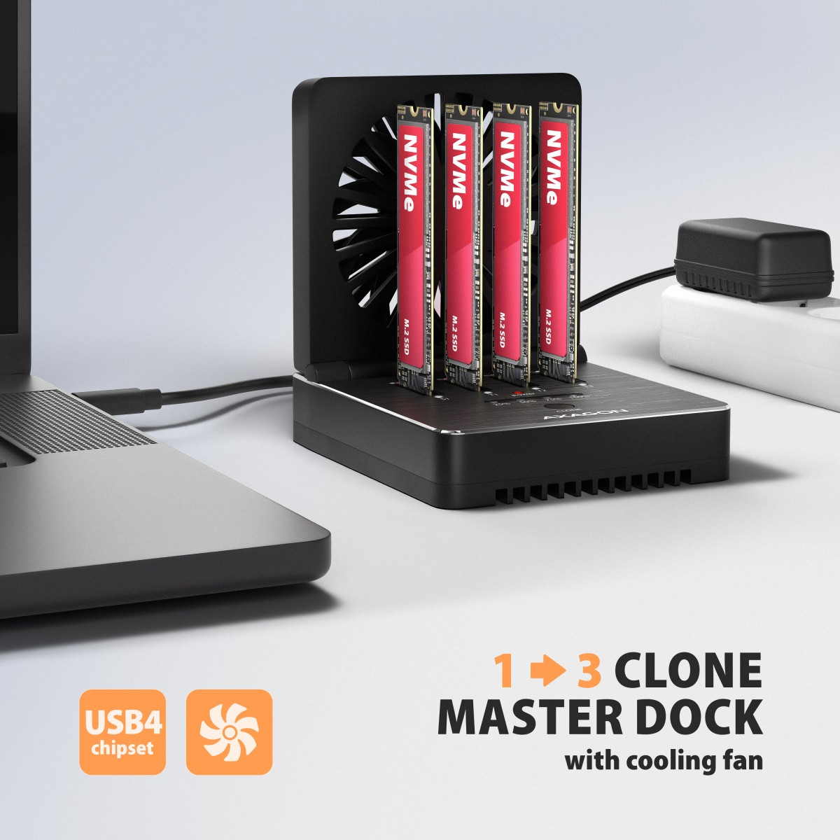Postaja USB4 za 4x M.2 NVMe SSD z kloniranjem in hlajenjem 2