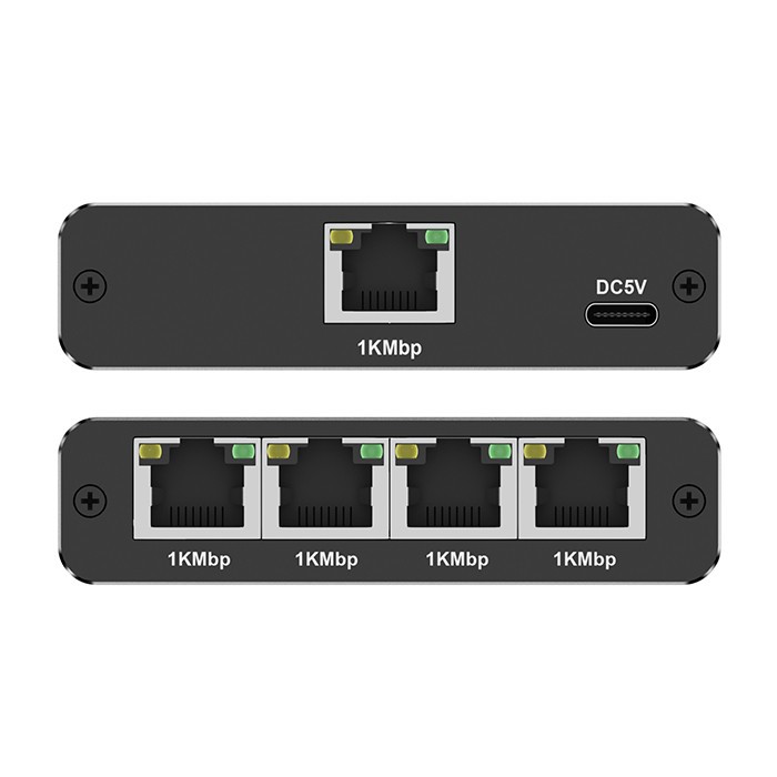 Razdelilnik Ethernet mini SWITCH 1x4 RJ45, 1000Mb/s, USB-C, aluminijasto ohišje 7