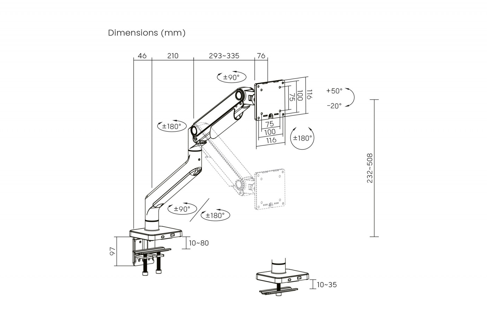 Enoročno namizno stojalo za monitor/TV do 49" (20 kg), VESA, črno 4