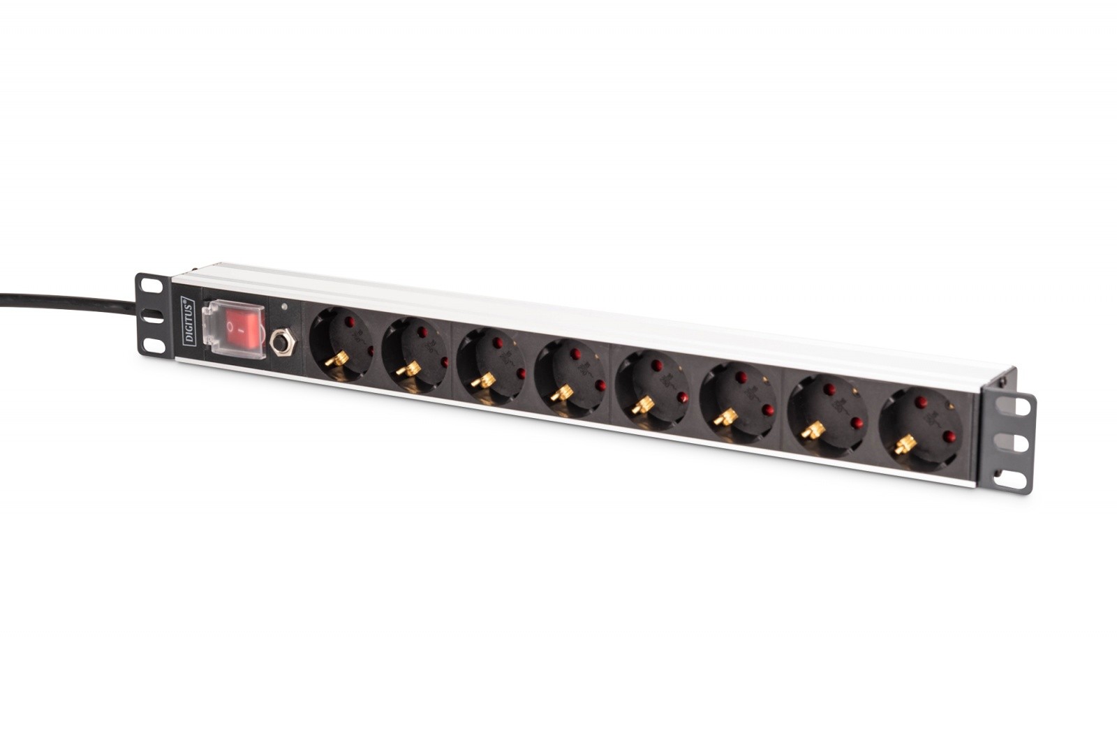 Razdelilnik moči Digitus 19" Rack, 8x Schuko, 2m kabel, aluminijast