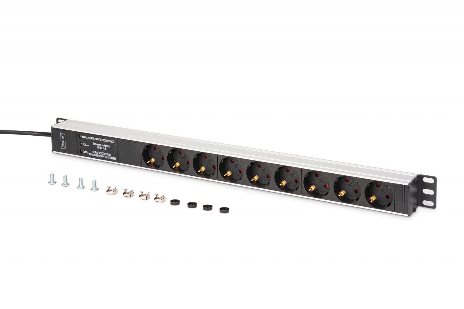 PDU letev za RACK 19" (9x Schuko), zaščita proti prenapetosti, EMI/RFI filter 6