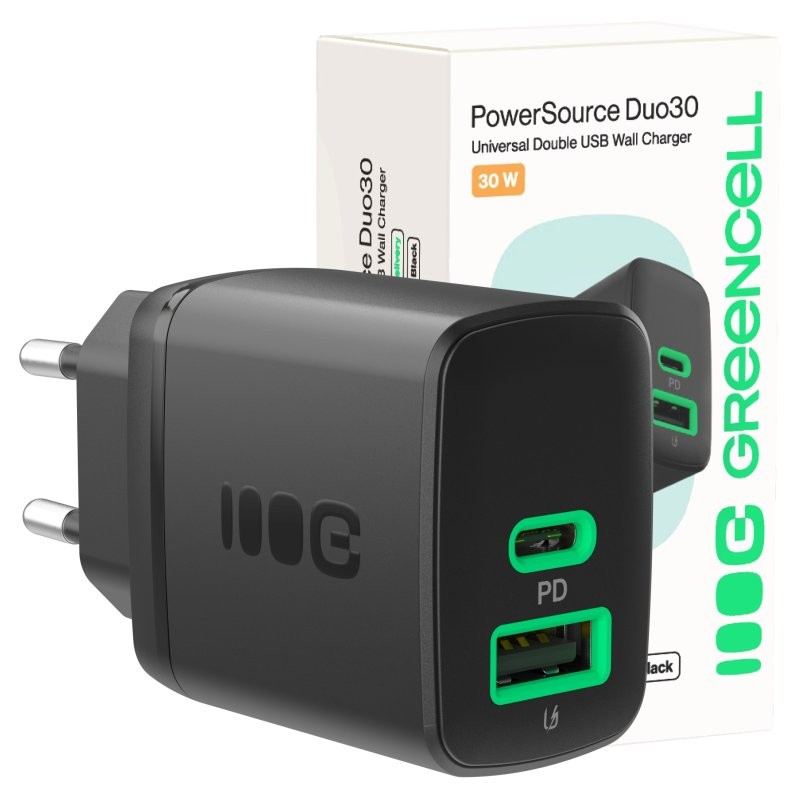Omrežni polnilnik 30W, 1x USB-C, 1x USB-A, črn 2