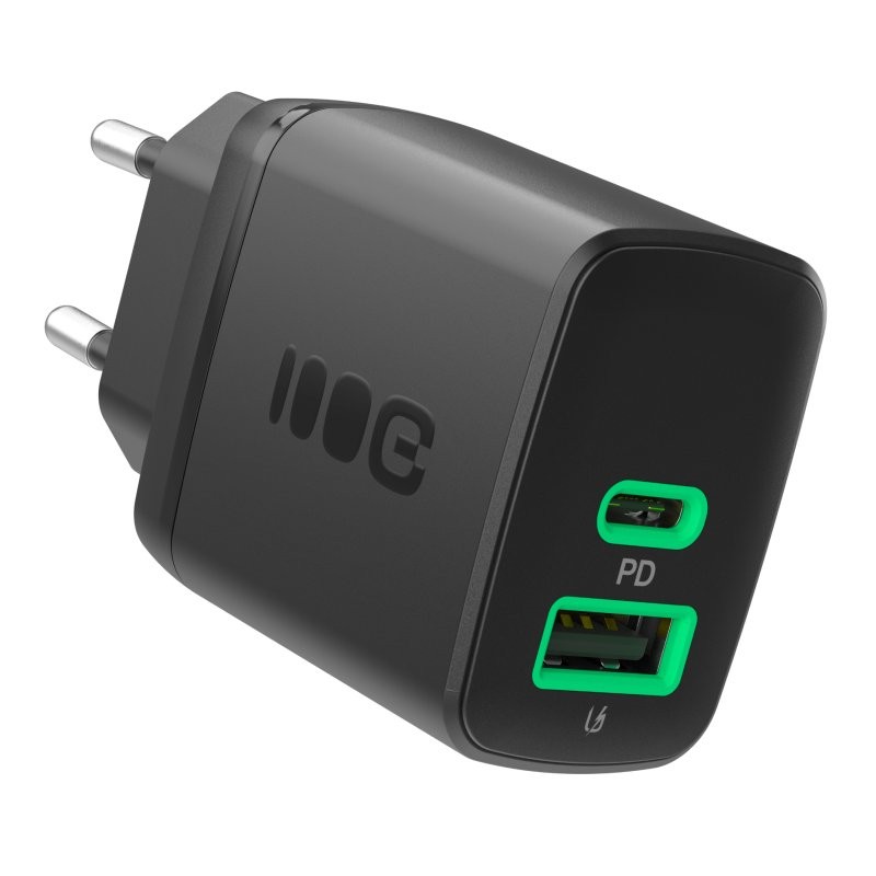 Omrežni polnilnik 30W, 1x USB-C, 1x USB-A, črn
