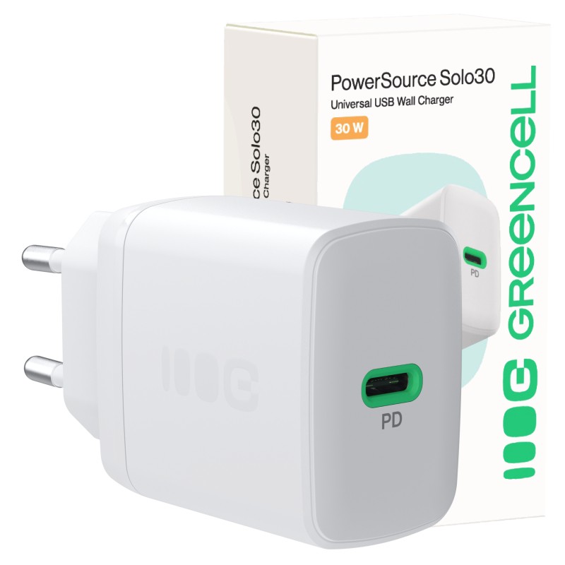 Zidni polnilnik Green Cell USB-C 30W, bela 2