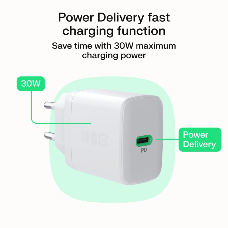Zidni polnilnik Green Cell USB-C 30W, bela 3