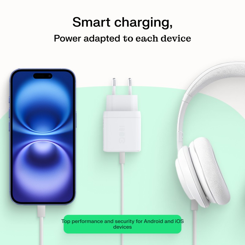 Zidni polnilnik Green Cell USB-C 30W, bela 7