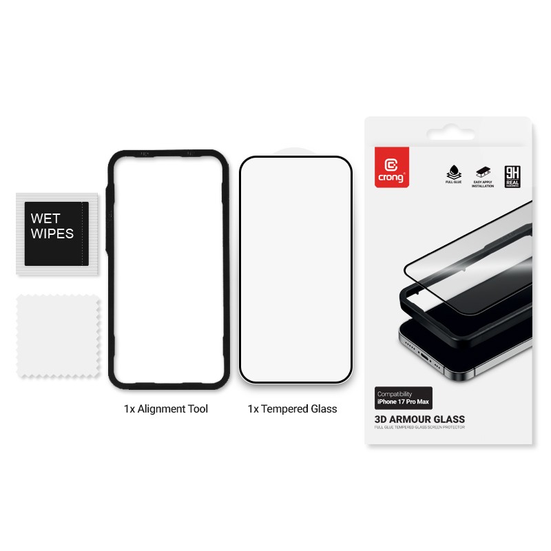 Kaljeno steklo 3D Armour Glass za iPhone 17 Pro Max z namestitveno podporo 2