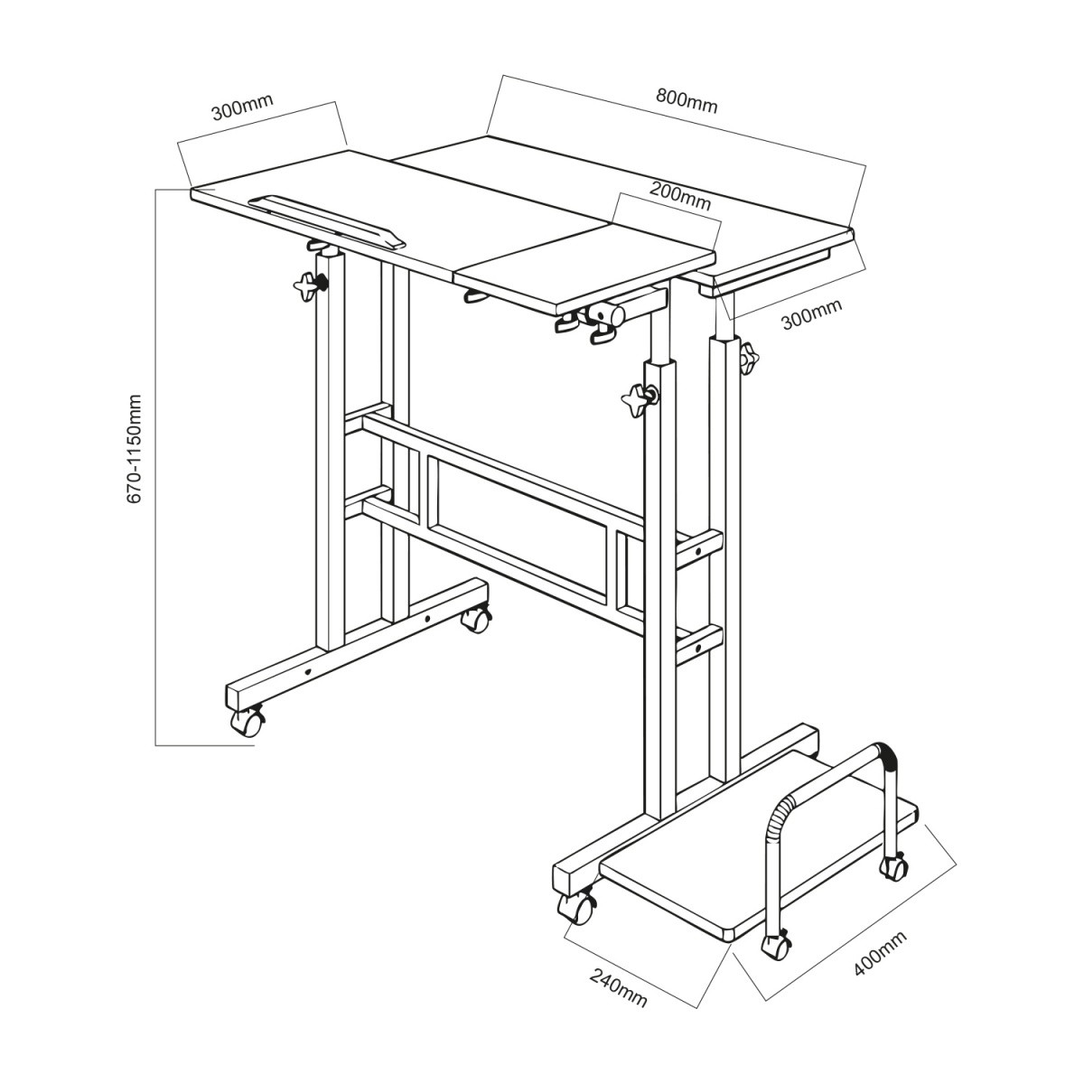 Mobilna pisalna miza z nastavljivo višino MC-124 B (80x60 cm) 2