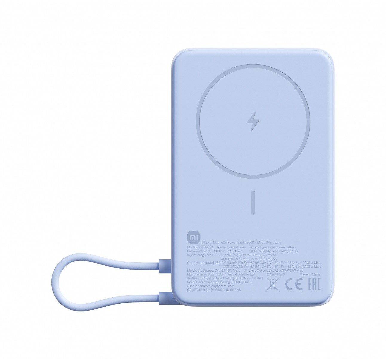 Prenosni polnilnik Magnetic 10000 mAh s stojalom, moder 2