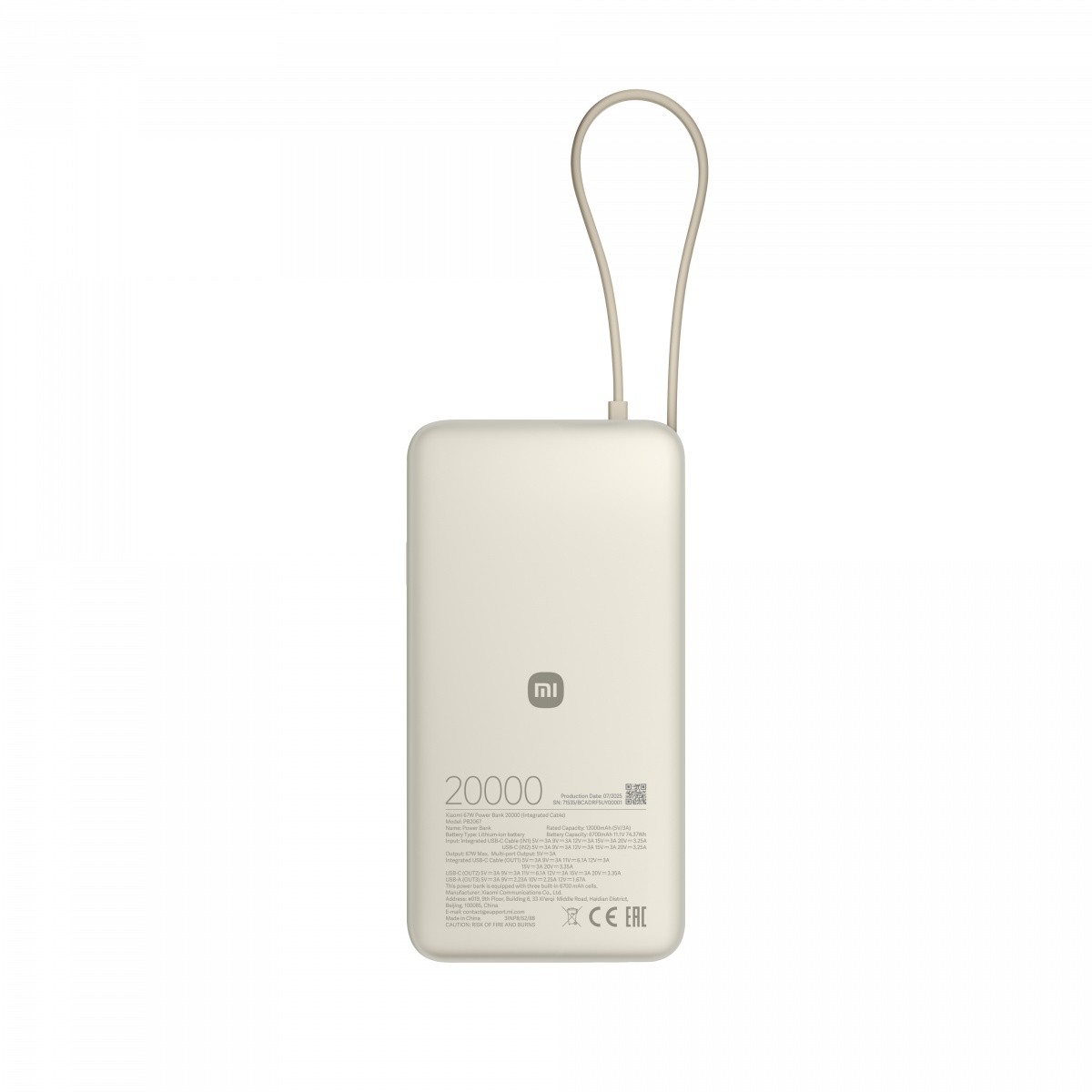 Xiaomi 67W Power Bank 20000 mAh, tan (vgrajen kabel) 2