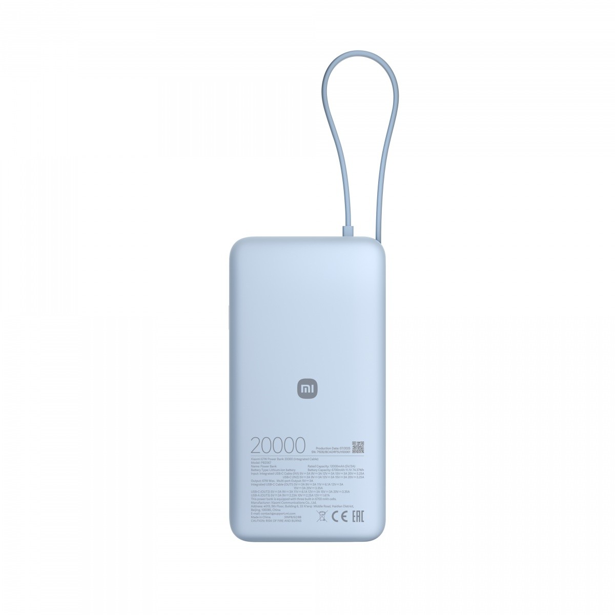 Xiaomi 67W Power Bank 20000 mAh, Ice Blue (vgrajen kabel) 5