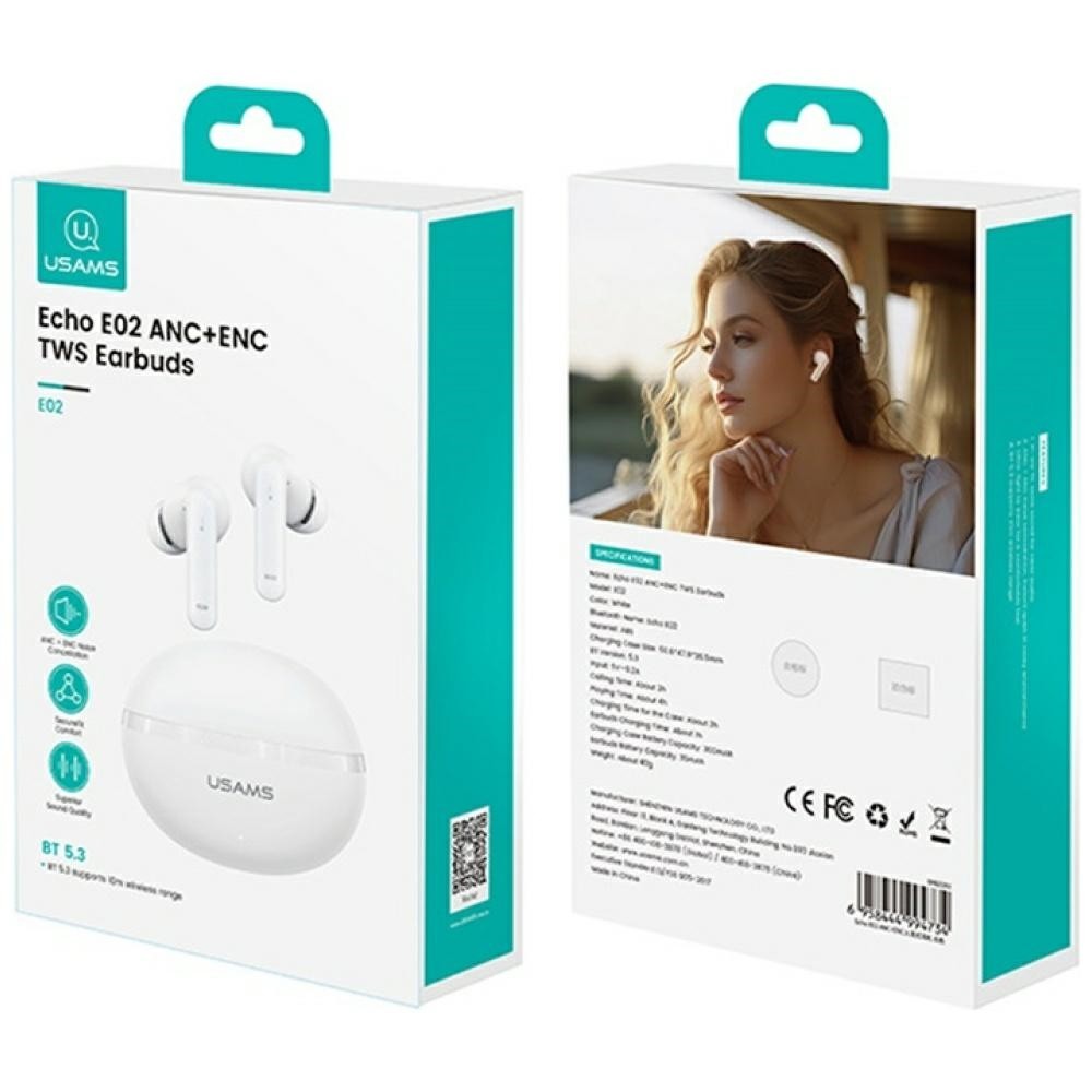 Bluetooth slušalke TWS E02 ANC+ENC bele 2